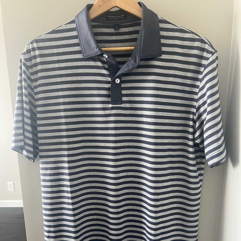 Peter Millar Striped Polo Shirt Navy/Gray Size M